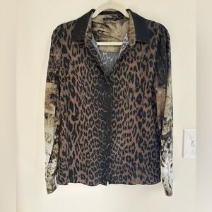 ELIE TAHARI Vintage VNTG Silk Leopard Print Button Down Blouse Y2K Office Siren